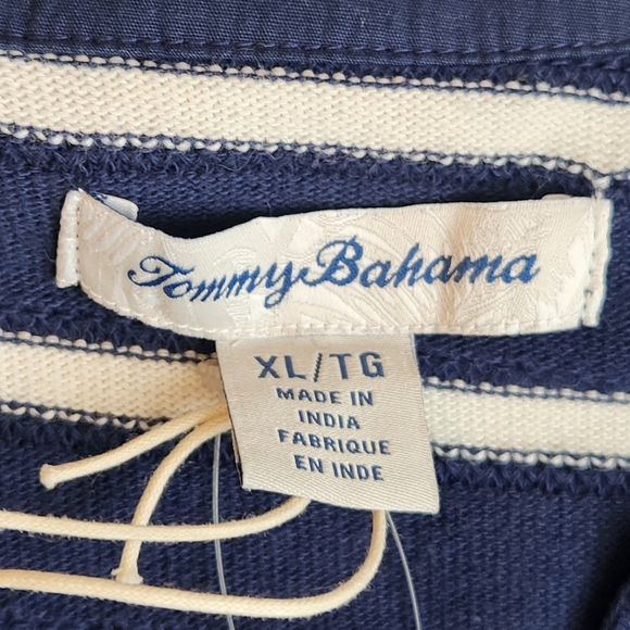 Tommy Bahama Midi Dress XL Navy Blue Cotton Sun Harbor Striped Kaftan New $200 - Picture 3 of 16